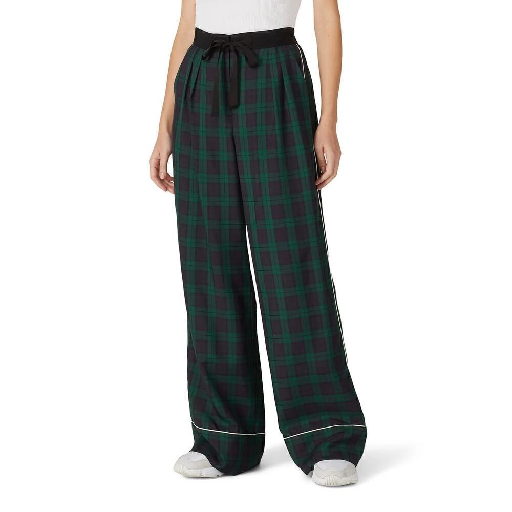 Tommy Hilfiger Pants Preppy Tartan Plaid Check Wide Leg Trousers Navy & Green XL
